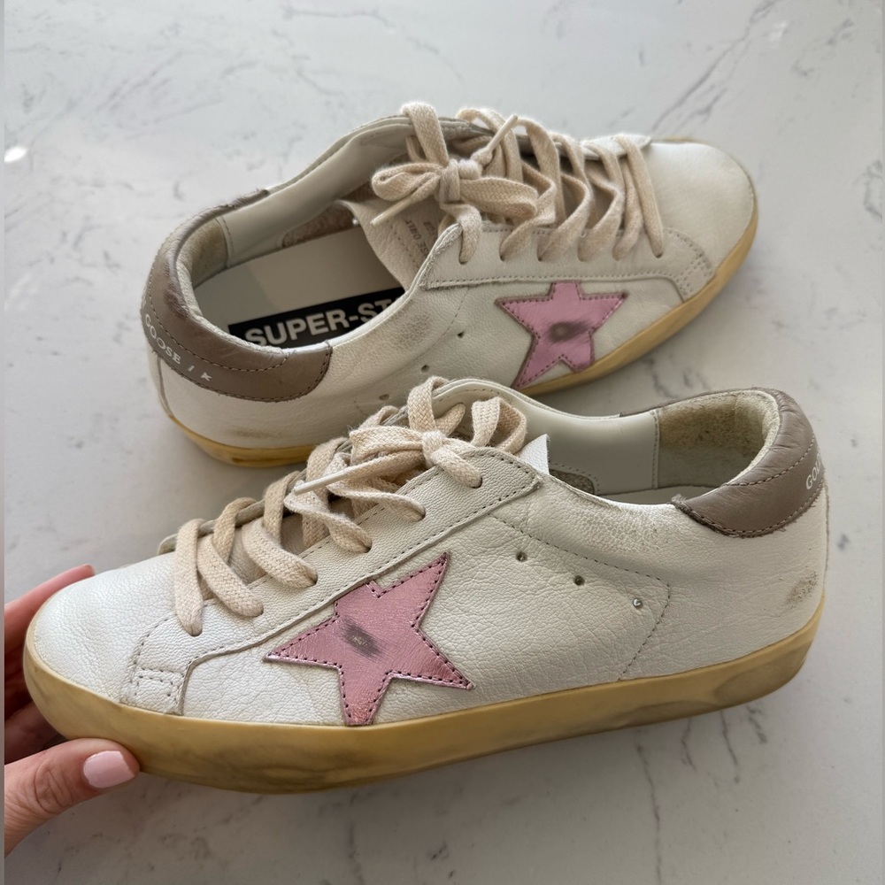 Golden Goose White and Pink Sneakers
